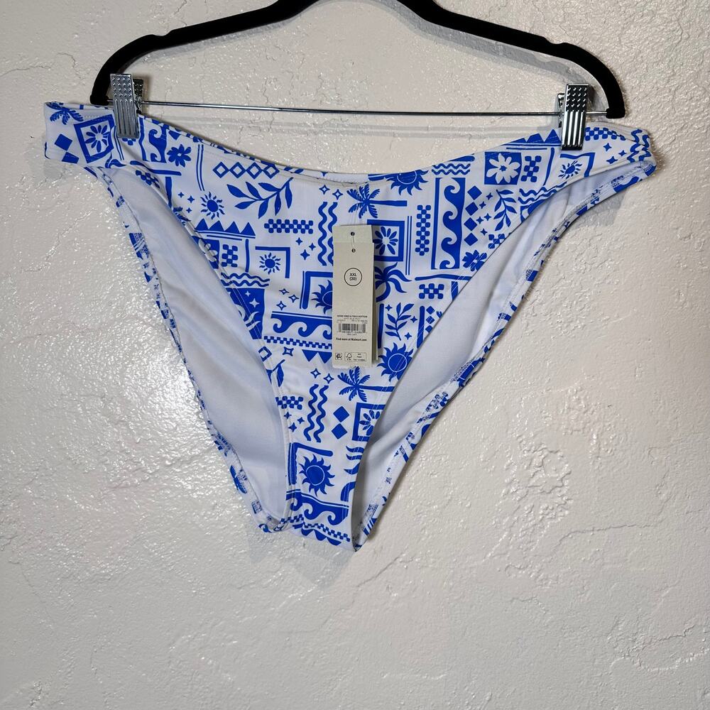 NWT No Boundaries NOBO Size XXL Bikini Bottoms Royal Blue White Print Cheeky